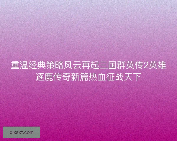 重温经典策略风云再起三国群英传2英雄逐鹿传奇新篇热血征战天下